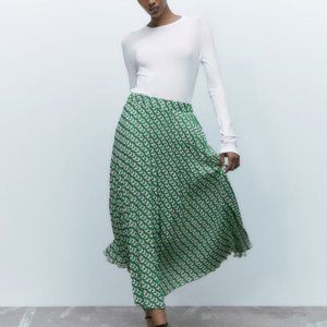 Zara GEOMETRIC PRINT PLEATED SKIRT MULTICOLORED NWT